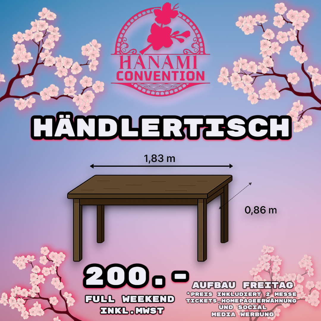 Händlertisch + 2x Messe Ticket für 28.+29.03. + Social Media - Hanami Convention 2026